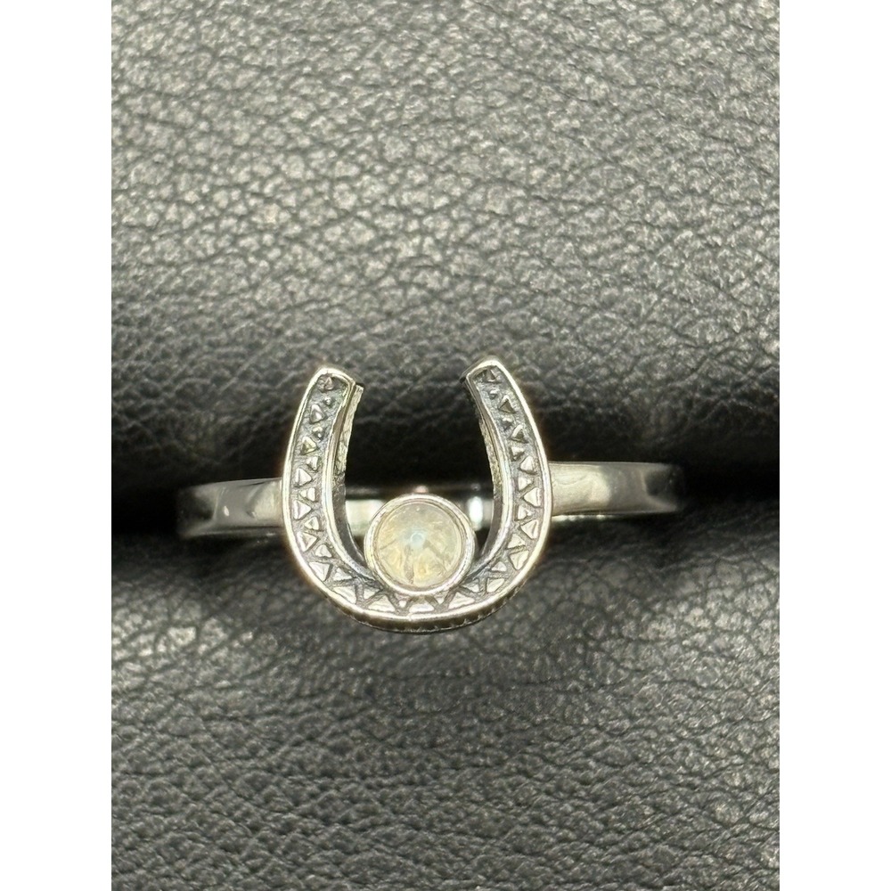 New Condition Sterling Silver Moonstone Horseshoe Ring Size 7 F16